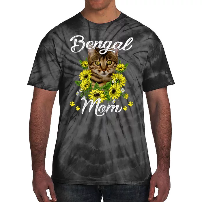 Cat Mom MotherS Day Gifts Sunflower Bengal Mom Tie-Dye T-Shirt