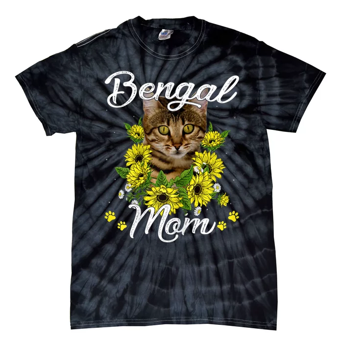 Cat Mom MotherS Day Gifts Sunflower Bengal Mom Tie-Dye T-Shirt