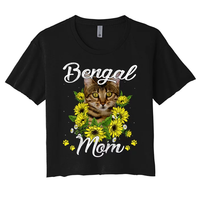 Cat Mom MotherS Day Gifts Sunflower Bengal Mom Women's Crop Top Tee