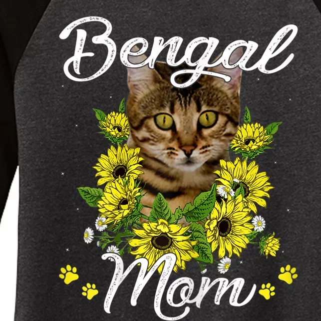 Cat Mom MotherS Day Gifts Sunflower Bengal Mom Women's Tri-Blend 3/4-Sleeve Raglan Shirt