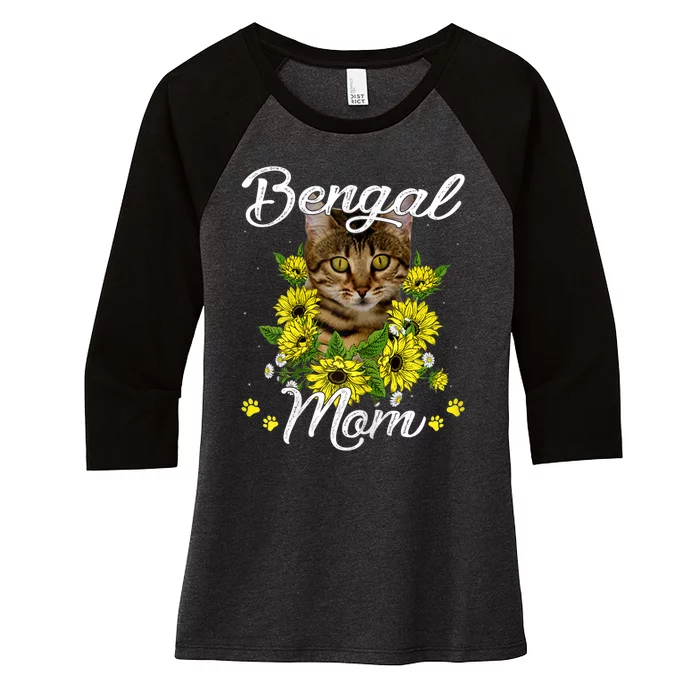 Cat Mom MotherS Day Gifts Sunflower Bengal Mom Women's Tri-Blend 3/4-Sleeve Raglan Shirt