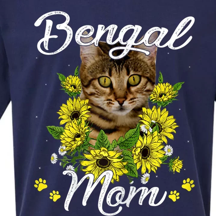 Cat Mom MotherS Day Gifts Sunflower Bengal Mom Sueded Cloud Jersey T-Shirt