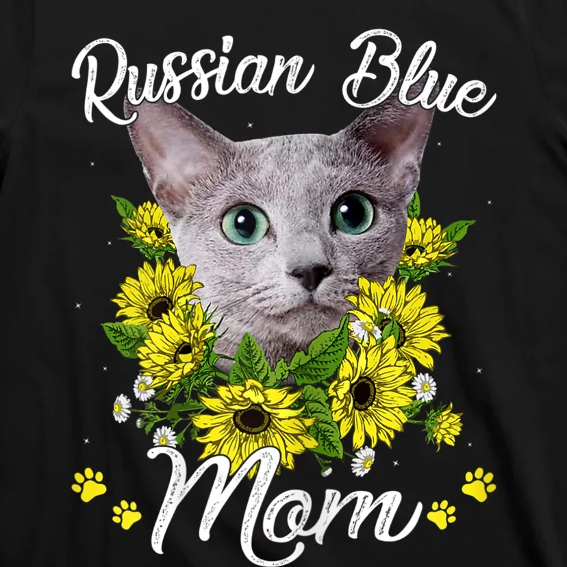 Cat Mom MotherS Day Kitten Sunflower Russian Blue Mom T-Shirt