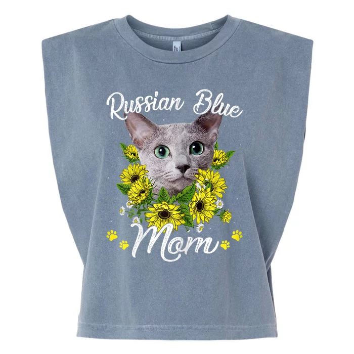 Cat Mom MotherS Day Kitten Sunflower Russian Blue Mom Garment-Dyed Women's Muscle Tee