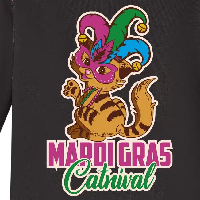 Cat Meow Mardi Gras Catnival Funny Mardi Gras Baby Long Sleeve Bodysuit