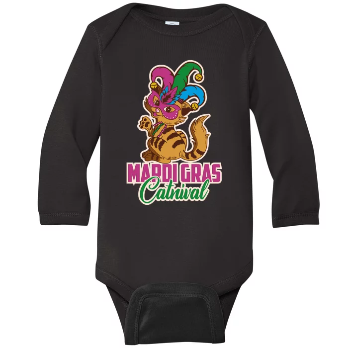 Cat Meow Mardi Gras Catnival Funny Mardi Gras Baby Long Sleeve Bodysuit