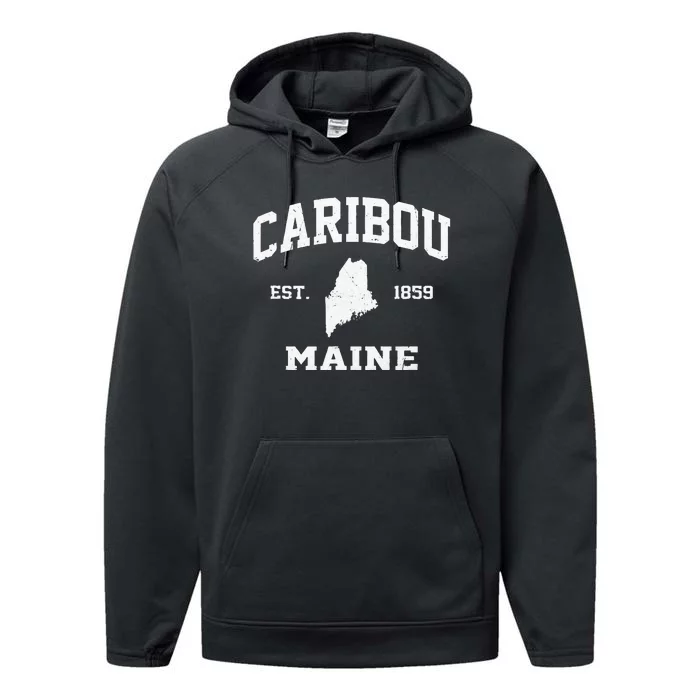 Caribou Maine ME Vintage State Athletic Style Performance Fleece Hoodie