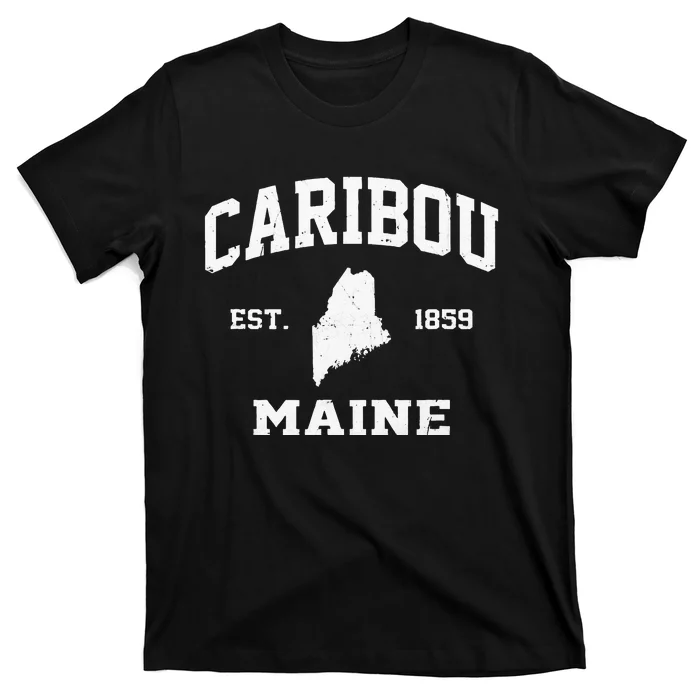 Caribou Maine ME Vintage State Athletic Style T-Shirt