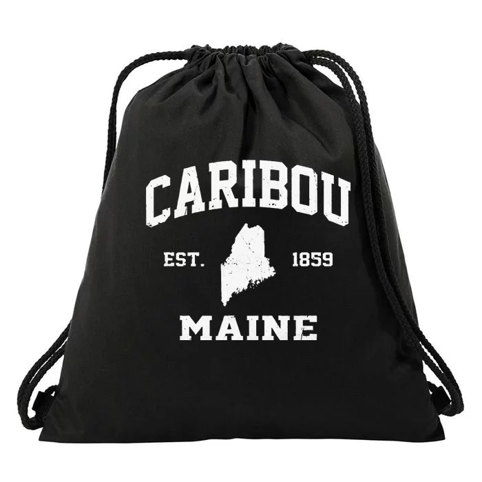 Caribou Maine ME Vintage State Athletic Style Drawstring Bag