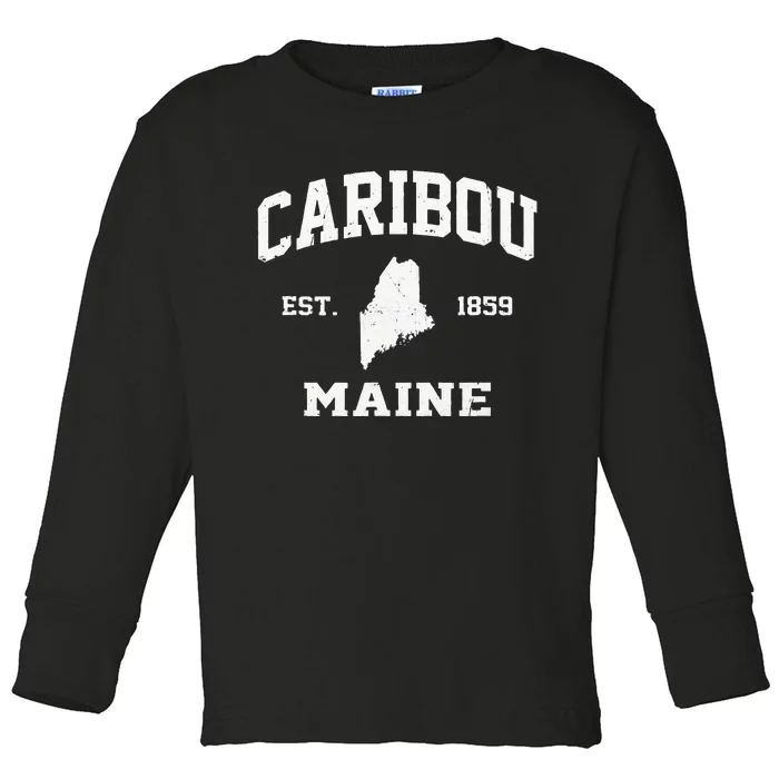 Caribou Maine ME Vintage State Athletic Style Toddler Long Sleeve Shirt