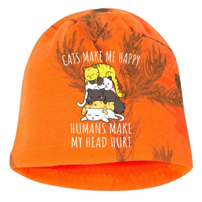 Cats Make Me Happy Humans Make My Head Hurt Kati - Camo Knit Beanie