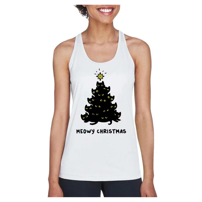 Christmas Merry Meowy Funny Gift Cats Christmas Tree Sweater Gift Women's Racerback Tank