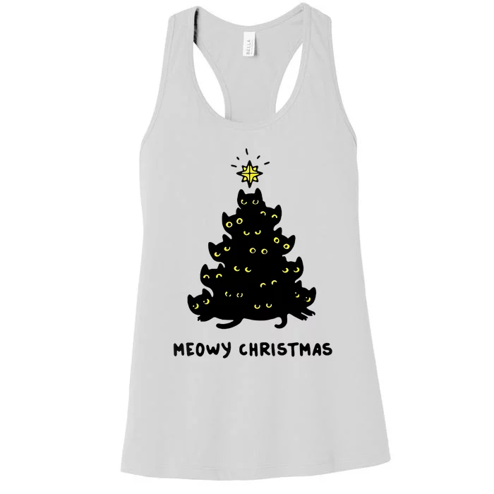 Christmas Merry Meowy Funny Gift Cats Christmas Tree Sweater Gift Women's Racerback Tank