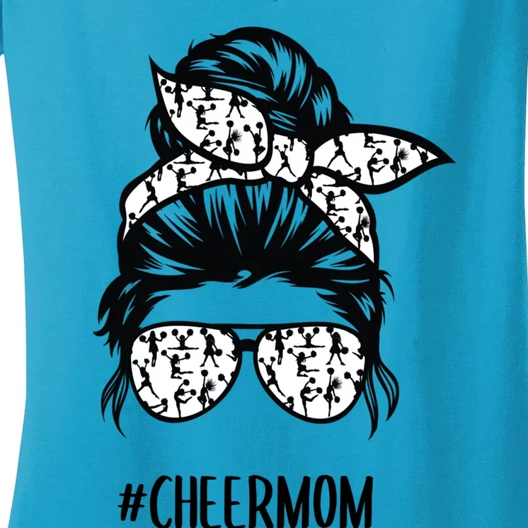 Cheer Mom Messy Bun Hair Glasses Cheerleader Meaningful Gift Women's V-Neck T-Shirt