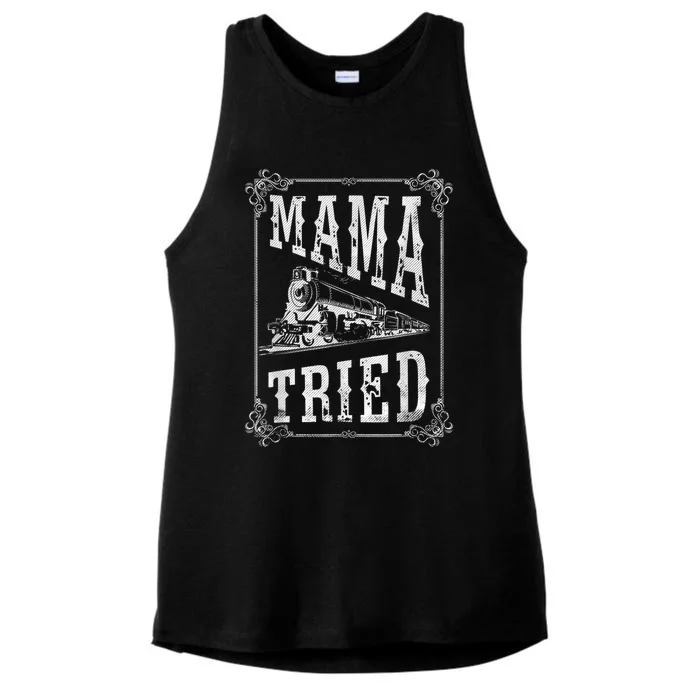 Country Music Mama Tried Redneck Outlaw Western Vintage Ladies Tri-Blend Wicking Tank