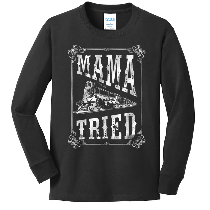 Country Music Mama Tried Redneck Outlaw Western Vintage Kids Long Sleeve Shirt