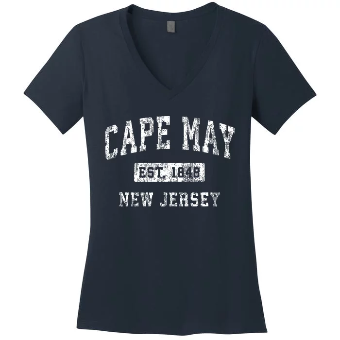 Cape May New Jersey Nj Vintage Established Sports Design Women's V-Neck T-Shirt