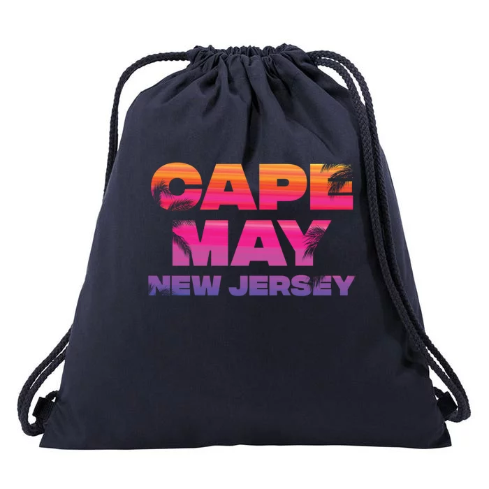 Cape May Nj Rainbow Souvenir Colorful Sunset Family Trip Gift Drawstring Bag