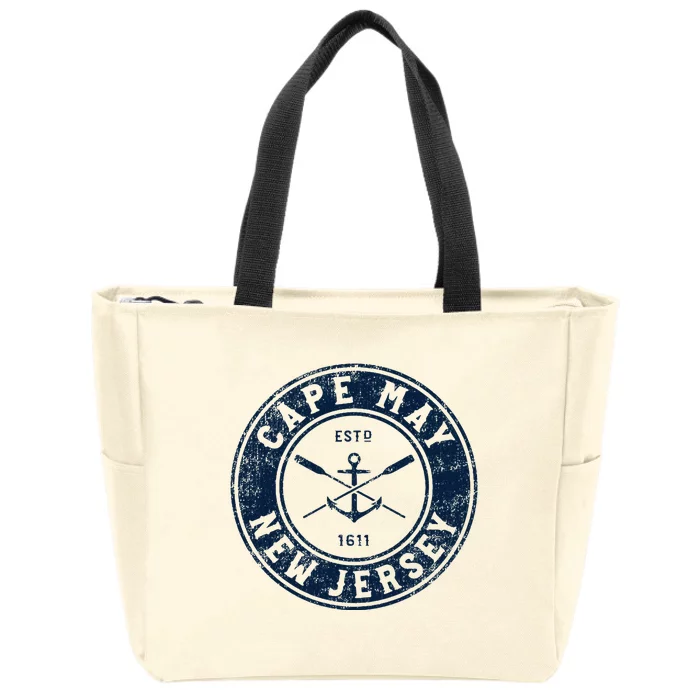 Cape May New Jersey Nj Vintage Boat Anchor & Oars Zip Tote Bag