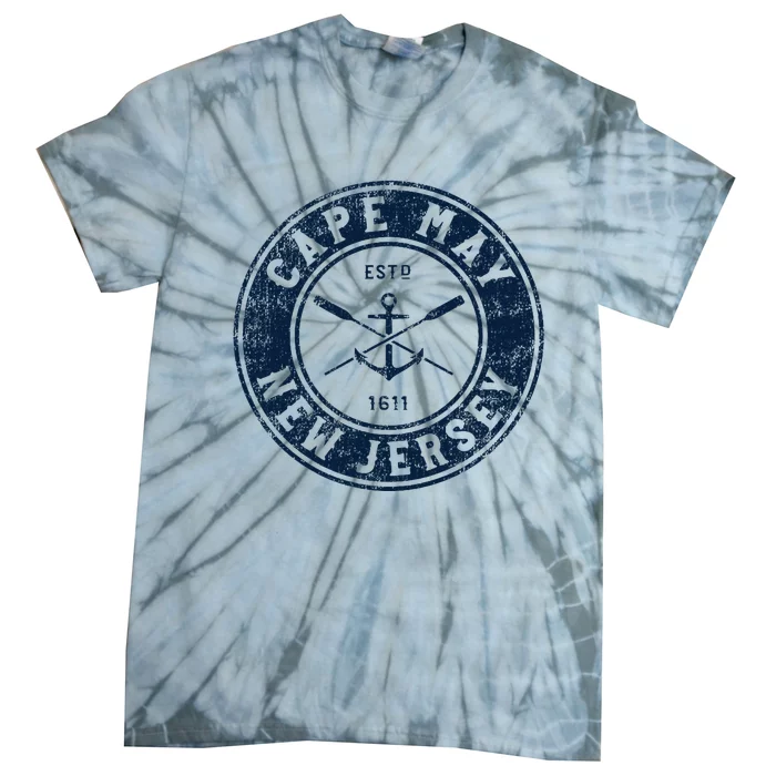 Cape May New Jersey Nj Vintage Boat Anchor & Oars Tie-Dye T-Shirt