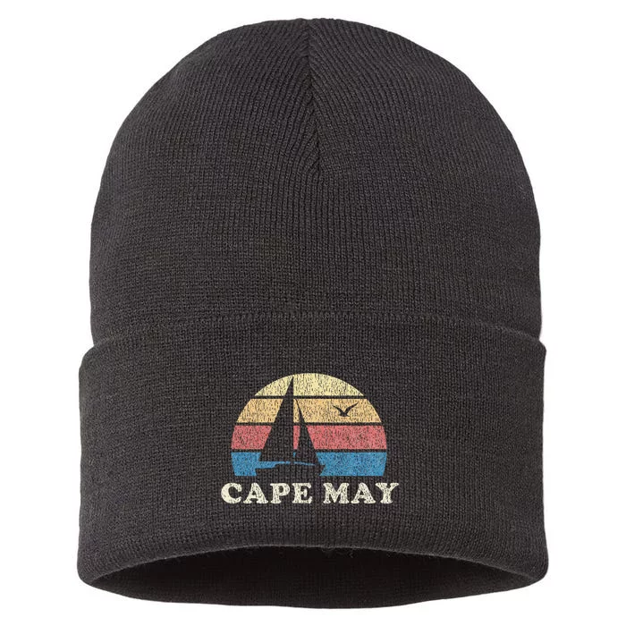 Cape May Nj Vintage Sailboat 70s Throwback Sunset Sustainable Knit Beanie