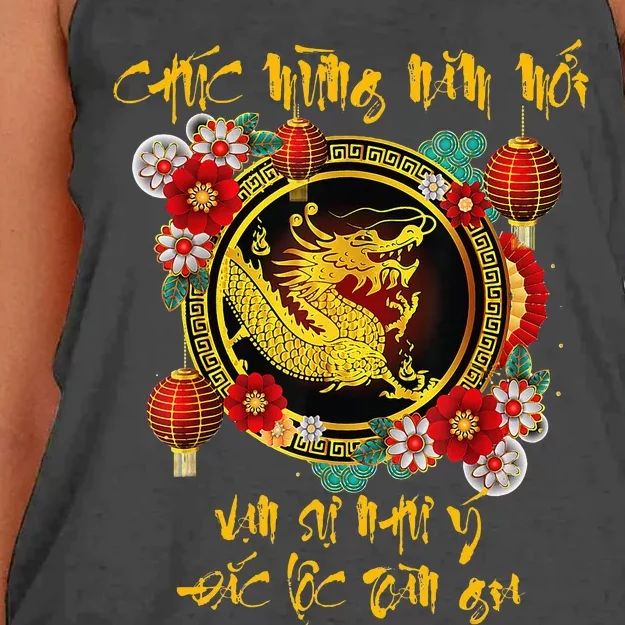 Chuc Mung Nam Moi Vietnamese Lunar New Year Of The Dragon Women's Knotted Racerback Tank