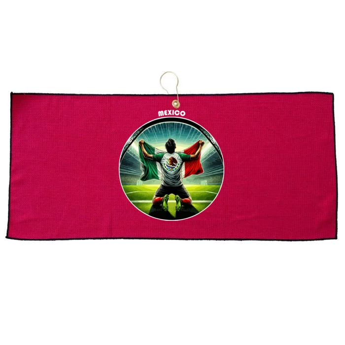 Cool Mexico National Soccer Team With Flag Large Microfiber Waffle Golf Towel