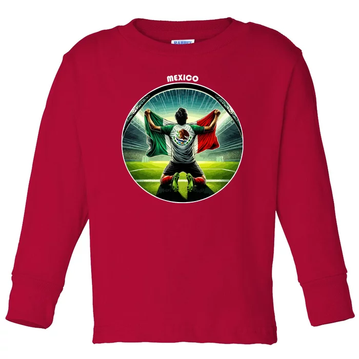 Cool Mexico National Soccer Team With Flag Toddler Long Sleeve Shirt