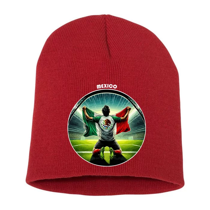 Cool Mexico National Soccer Team With Flag Short Acrylic Beanie