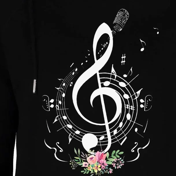 Cut Music Notes Clef Teacher Musical Notes And Flowers Womens Funnel Neck Pullover Hood