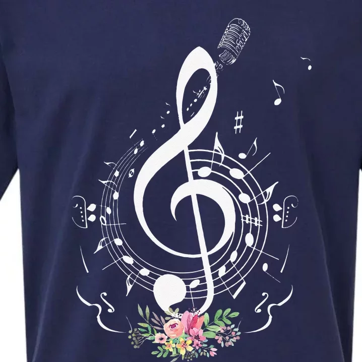 Cut Music Notes Clef Teacher Musical Notes And Flowers Sueded Cloud Jersey T-Shirt