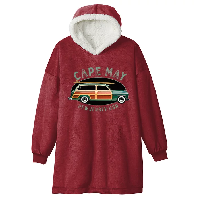 Cape May New Jersey Vintage Surfing Design Hooded Wearable Blanket