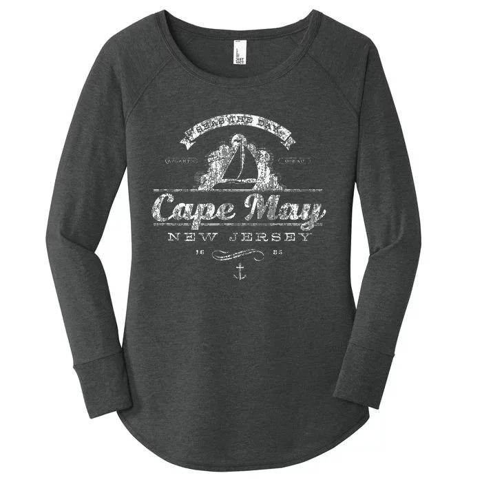 Cape May Nj Sailboat Vintage Nautical Throwback Women's Perfect Tri Tunic Long Sleeve Shirt