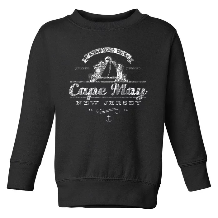 Cape May Nj Sailboat Vintage Nautical Throwback Toddler Sweatshirt