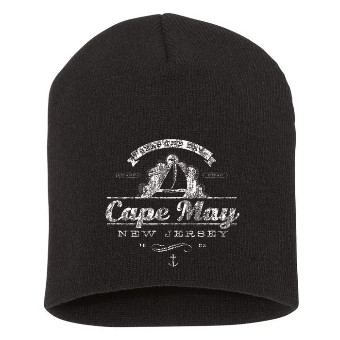 Cape May Nj Sailboat Vintage Nautical Throwback Short Acrylic Beanie