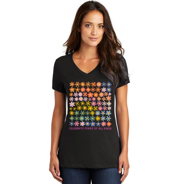 Celebrate Minds Of All Kinds Neurodiversity Women's V-Neck T-Shirt