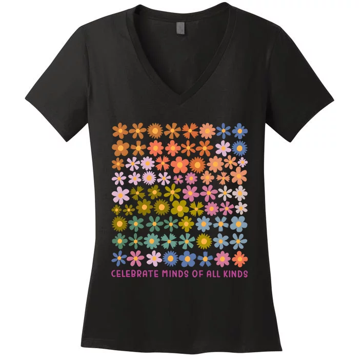 Celebrate Minds Of All Kinds Neurodiversity Women's V-Neck T-Shirt