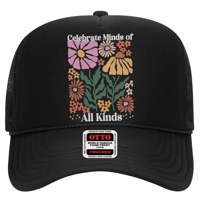 Celebrate Minds Of All Kinds Floral Autism Awareness High Crown Mesh Trucker Hat