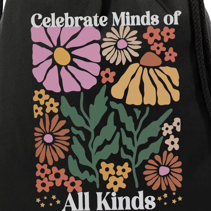 Celebrate Minds Of All Kinds Floral Autism Awareness Drawstring Bag