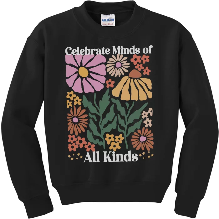 Celebrate Minds Of All Kinds Floral Autism Awareness Kids Sweatshirt