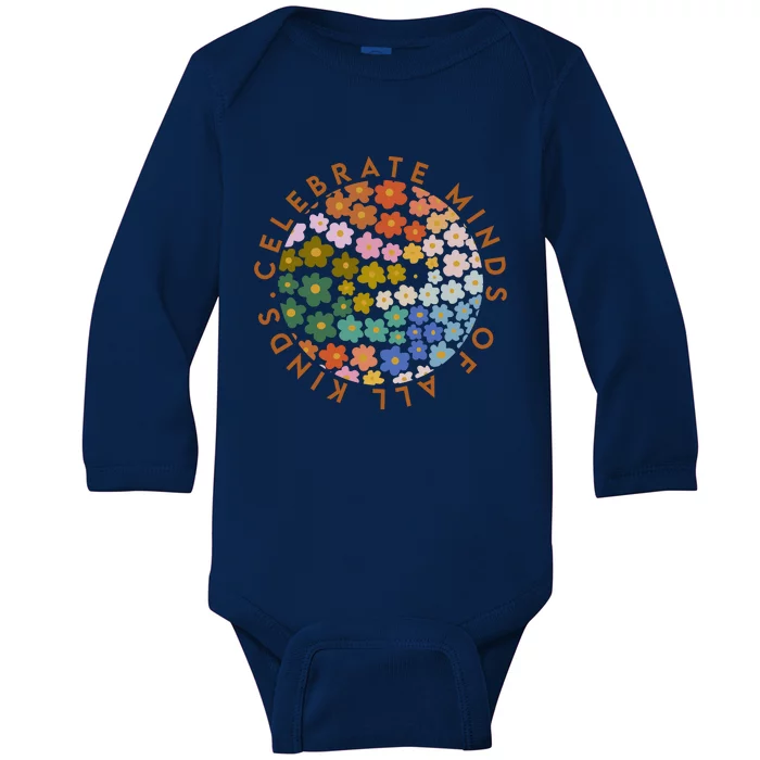 Celebrate Minds Of All Kinds Flowers Neurodiversity Autism Baby Long Sleeve Bodysuit