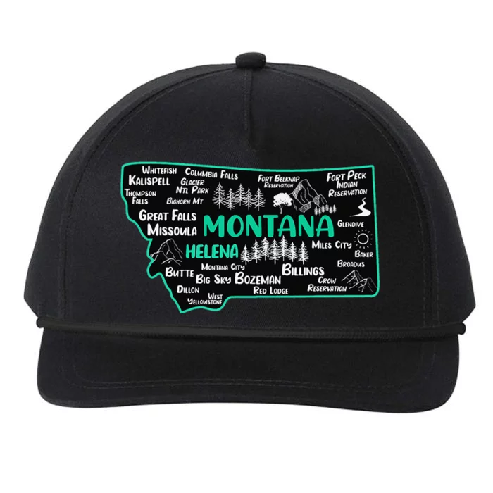 Cute map of Montana Helena Missoula Billings Kalispell Snapback Five-Panel Rope Hat