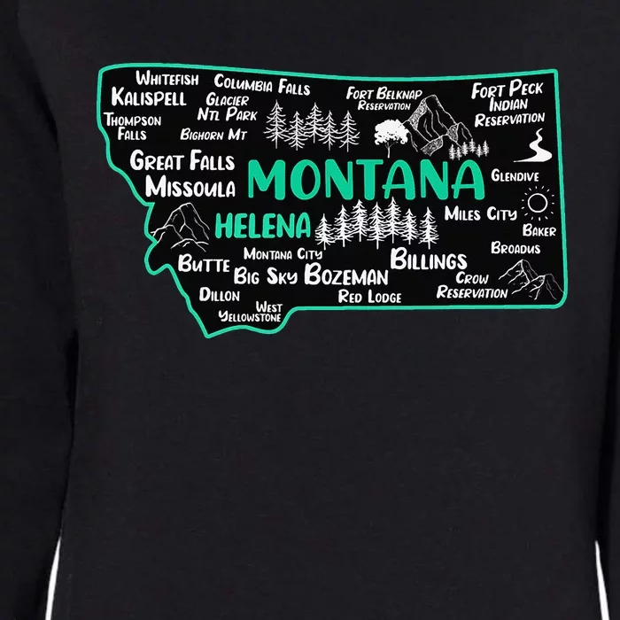 Cute map of Montana Helena Missoula Billings Kalispell Womens California Wash Sweatshirt