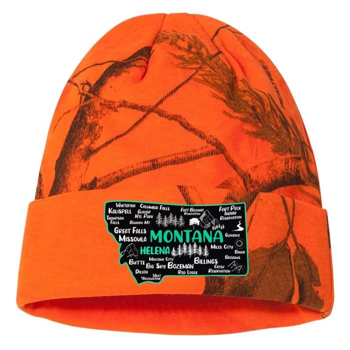 Cute map of Montana Helena Missoula Billings Kalispell Kati - 12in Camo Beanie