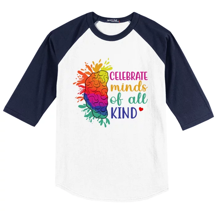 Celebrate Minds Of All Kind Neurodiversity Brain Baseball Sleeve Shirt