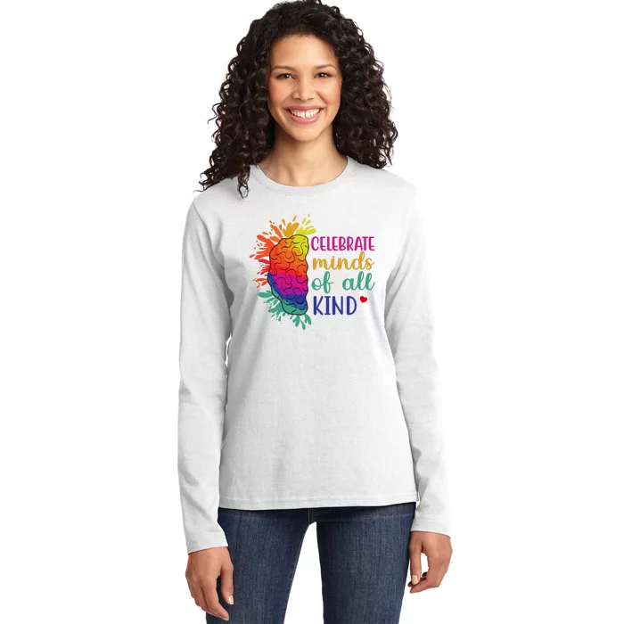 Celebrate Minds Of All Kind Neurodiversity Brain Ladies Long Sleeve Shirt