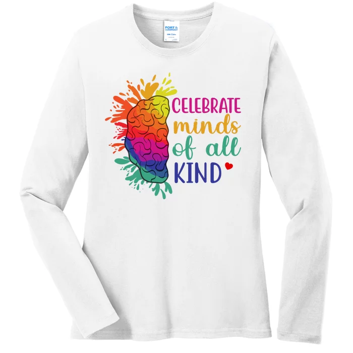 Celebrate Minds Of All Kind Neurodiversity Brain Ladies Long Sleeve Shirt