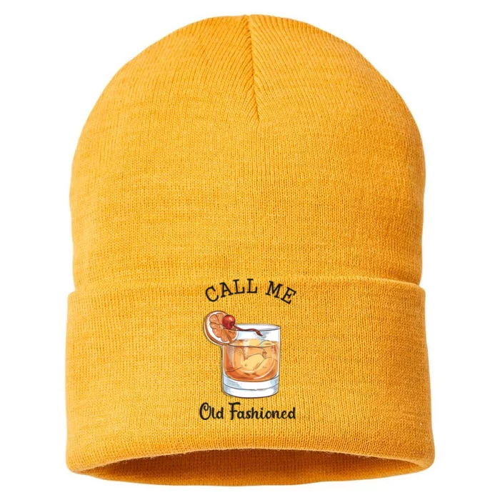 Call Me Old Fashioned Whiskey Wisconsin Funny Vintage Sustainable Knit Beanie