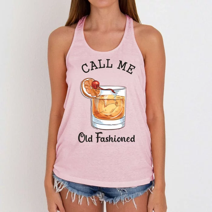 Call Me Old Fashioned Whiskey Wisconsin Funny Vintage Women's Knotted Racerback Tank