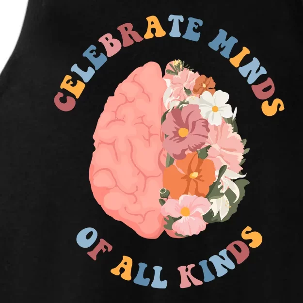 Celebrate Minds Of All Kinds Floral Brain Ladies Tri-Blend Wicking Tank